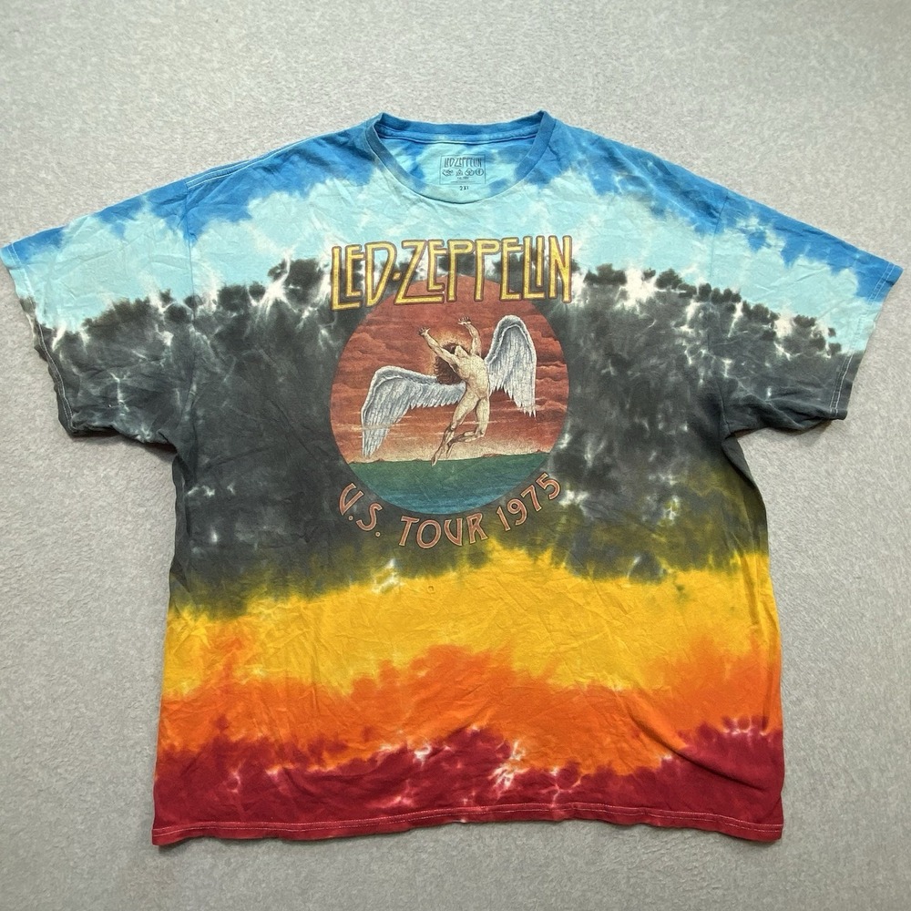Led Zeppelin‎ Us Tour 1975 Music Rock Concert Tie Dye T-Shirt Sz 2XL Distressed